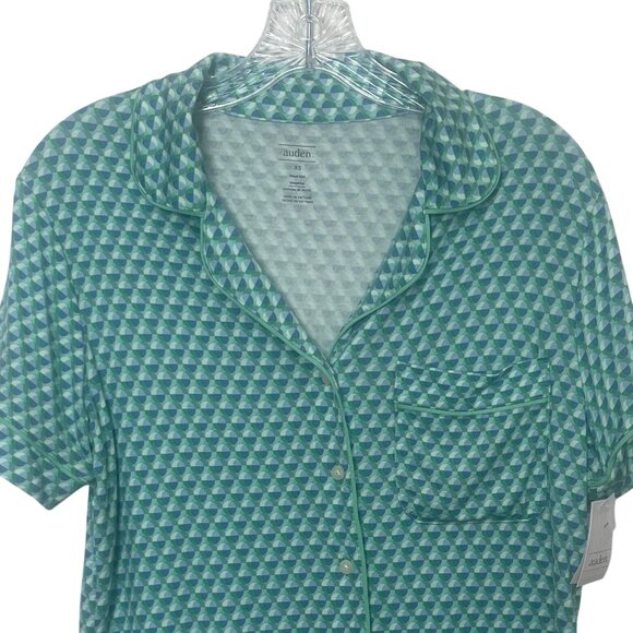 Auden Cloud Knit Pajama Top Size XS Blue New Geometric Button Front - Picture 4 of 10